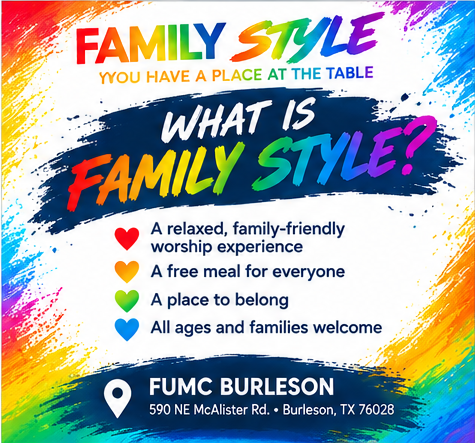Colorful Family Style welcome artwork